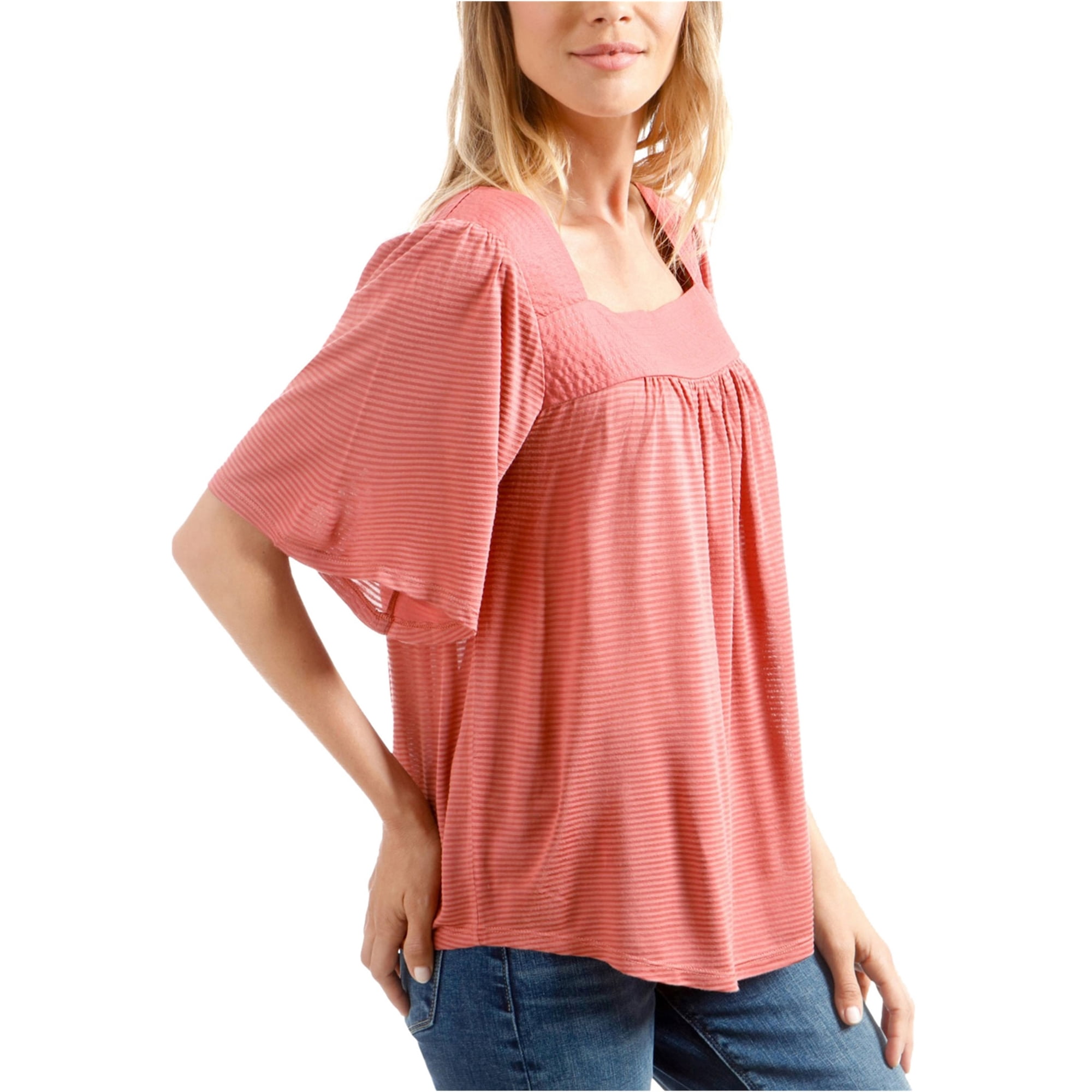 Lucky Brand Lucky Brand Womens Shadow Stripe Peasant Blouse, Pink