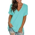 thumbnail image 2 of DDAPJ pyju Women's Short Sleeve V Neck Tops Solid Casual Summer T Shirts Ladies Basic Tees Light Blue M, 2 of 6