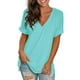 thumbnail image 2 of Blusa de manga larga,Blusa informal de cuello en V y manga corta con mangas enrolladas, mezcla de poliéster y elastano, corte holgado para mujer, sopatenor, 2 of 9
