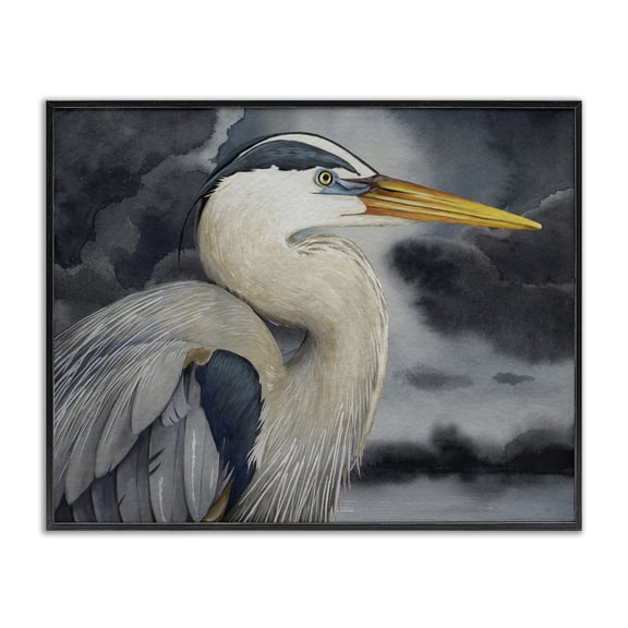 Stupell Industries Cottage Grey Heron Portrait Black Framed Giclee Art, 14 x 11, by Grace Popp