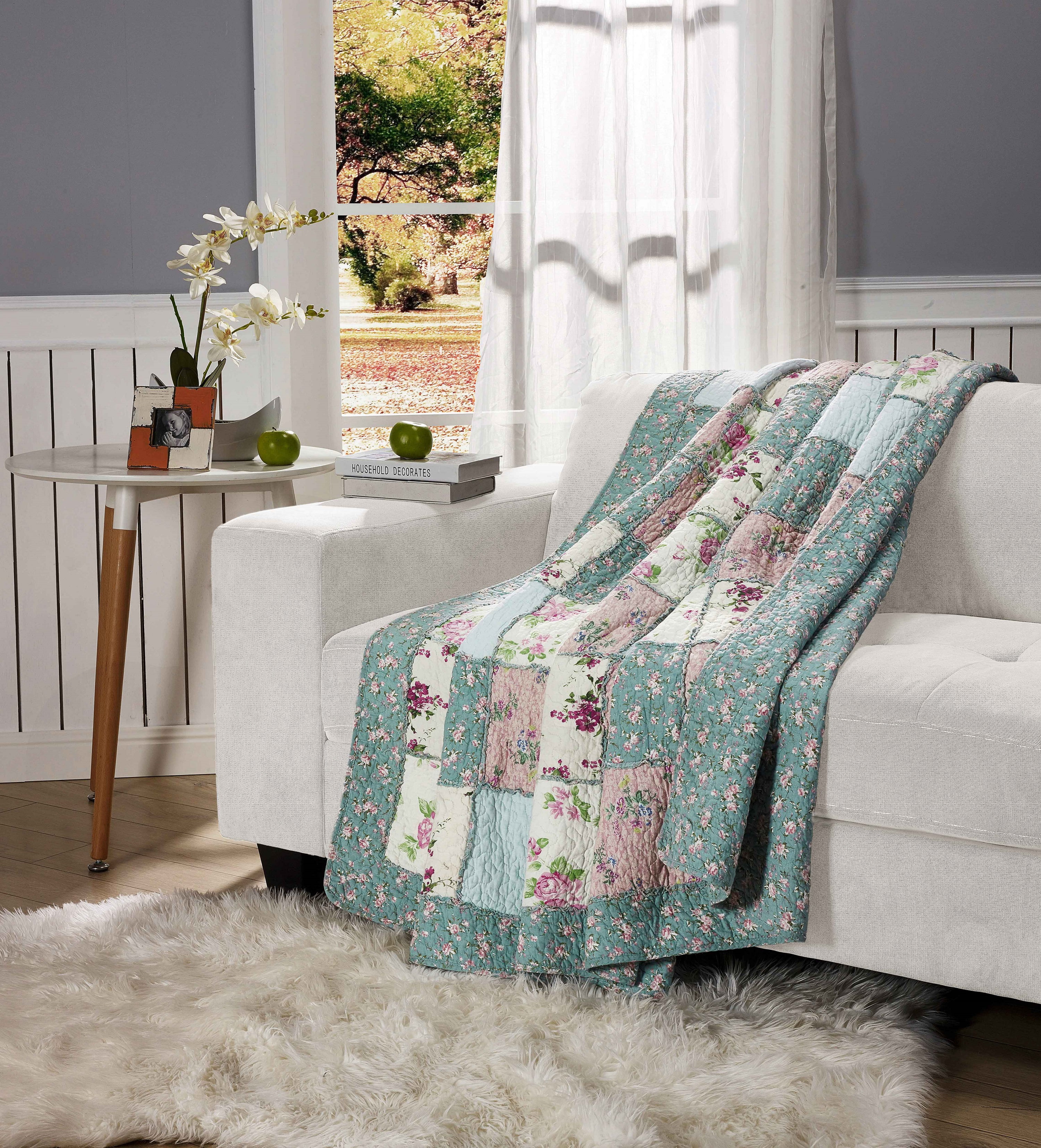 Buy Floral Patchwork Cotton Quilted Throw at Ubuy Nigeria