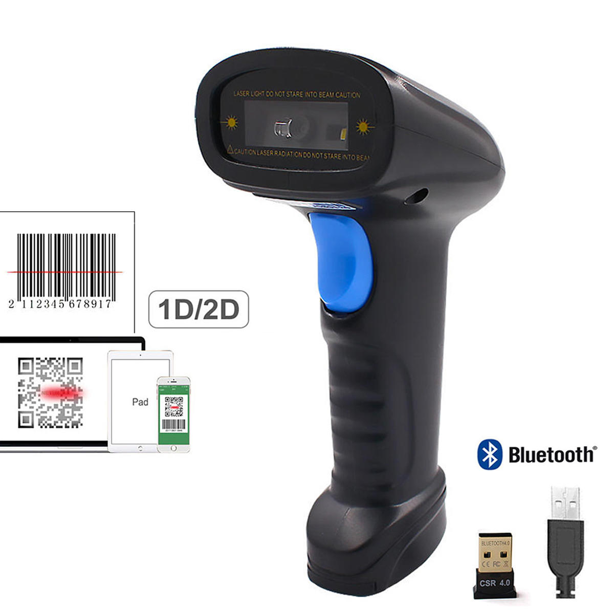 Handheld Wireless 2D Barcode Scanner Bluetooth Barcode Reader for