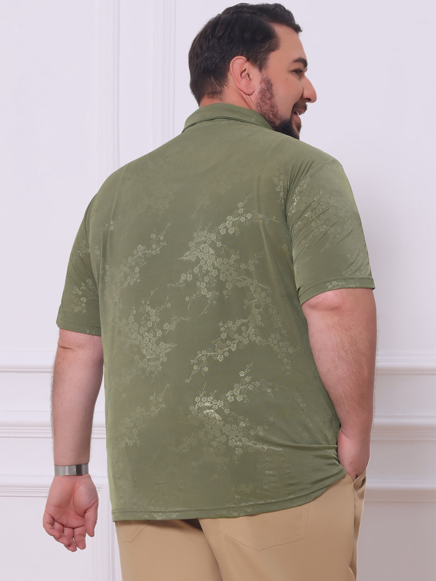 DARING DIVA Men's Big Tall Leaf Printed Short Sleeve Casual Polo Shirts 2XL Olive Green
