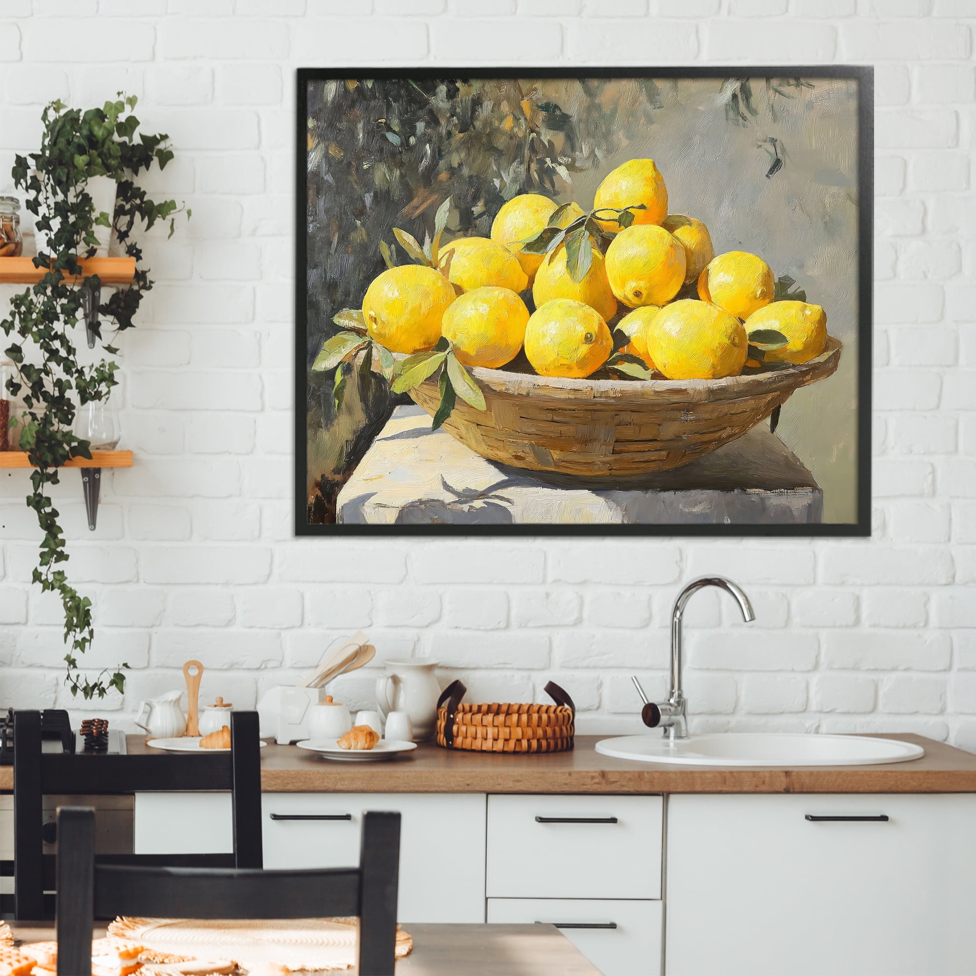 Stupell Industries Basket of Lemons in Sunlight Black Framed Giclee Art, design by Creative Studio