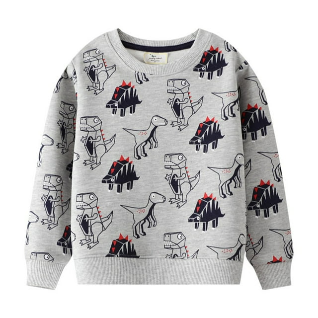 Chandail Molletonné à Col Rond en Coton à Manches Longues pour Petits Garçons, Dinosaures, Chandail Molletonné Décontracté à Motif de Dessin Animé
