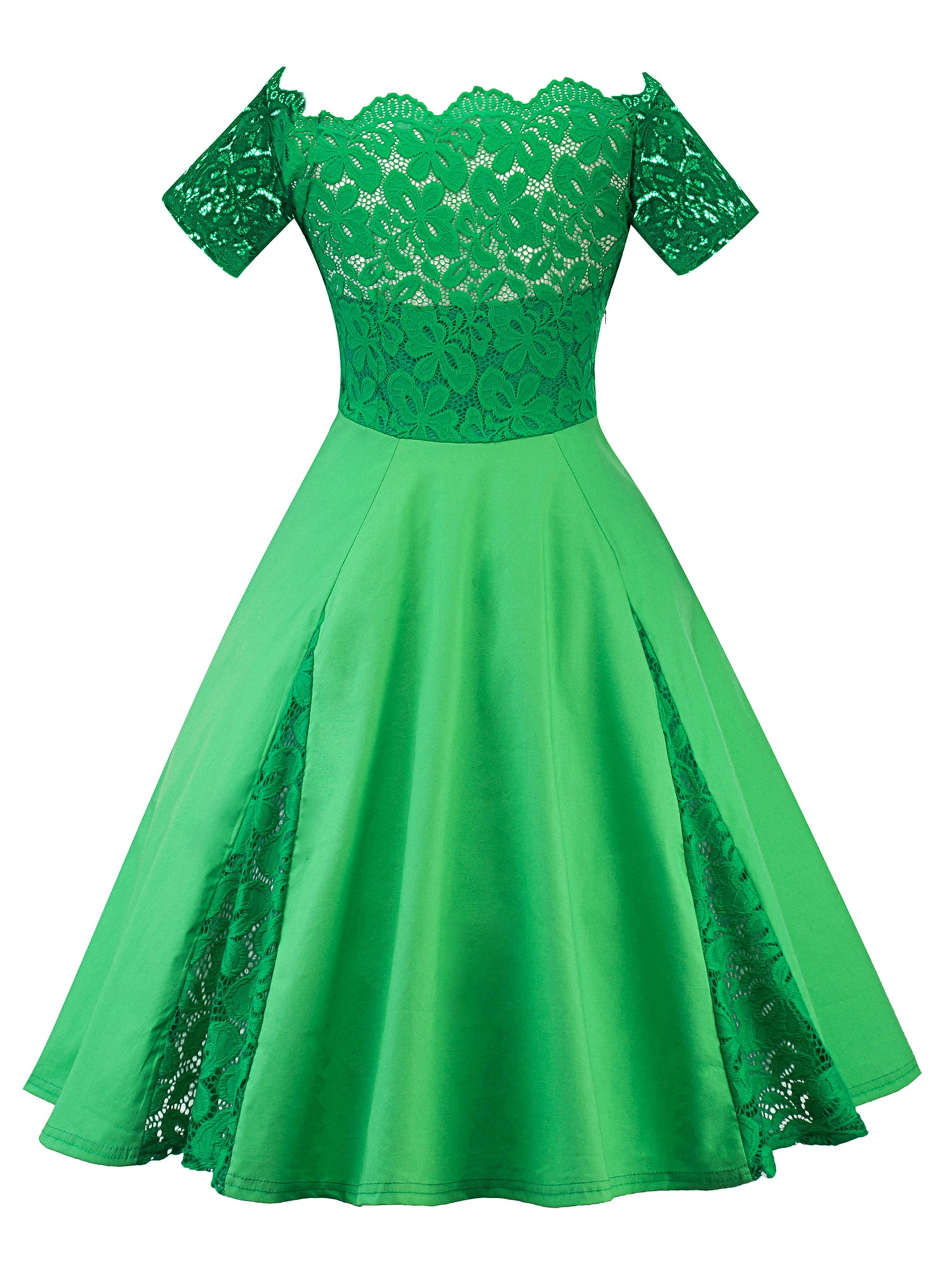 Vintage Women 50s Rockabilly Lace Off Shoulder Evening Party Prom Swing Dress