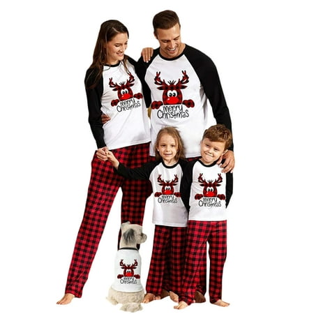 

Ma&Baby Matching Family Xmas Nightclothes Long Sleeve Elk Print Tops Red Plaid Pants Christmas PJ s Set