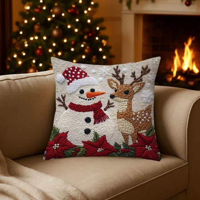 Uuiauoio Christmas Printed Pillow Cover 17.7x17.7 Inches, Decorative Holiday Pillowcase for Living Room Sofa and Bedroom, Soft Cotton Fabric with Hidden Zipper and Festive Design