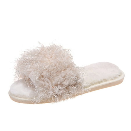 

adviicd Teal Slippers for Women Slippers Shoes Open Flat Furry Warm Plush Slip On Women Winter Toe Home Keep Women s