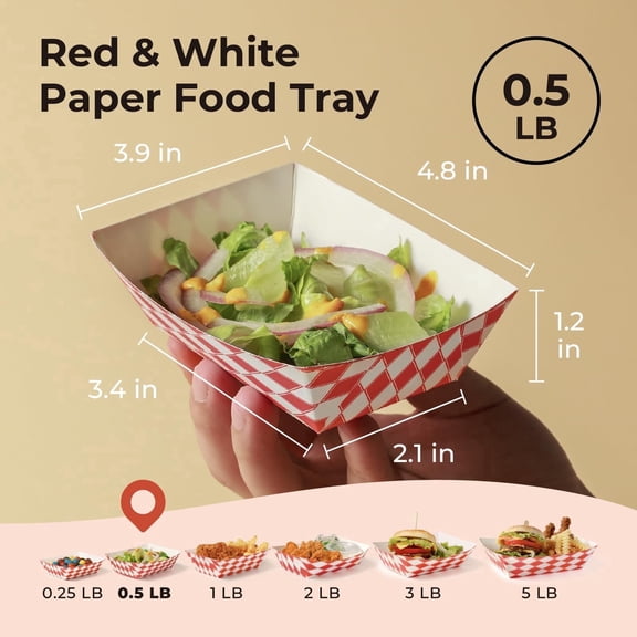 Fit Meal Prep [1000 Pack 0.5 lb Paper Food Boats Heavy Duty Disposable Trays, Red Check For Parties Fairs Picnics Carnivals, Holds Ketchup Cheese Sauce Pickles Grease Resistant