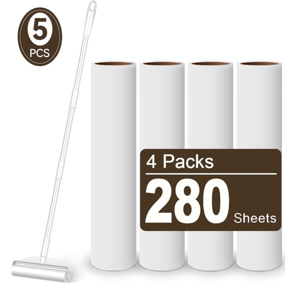 SZZJKJ Large Lint Roller with Retractable Handle, Large Lint Roller for Pet Hair Extra Sticky, 280 Sheets, Includes 4 Spare Rollers