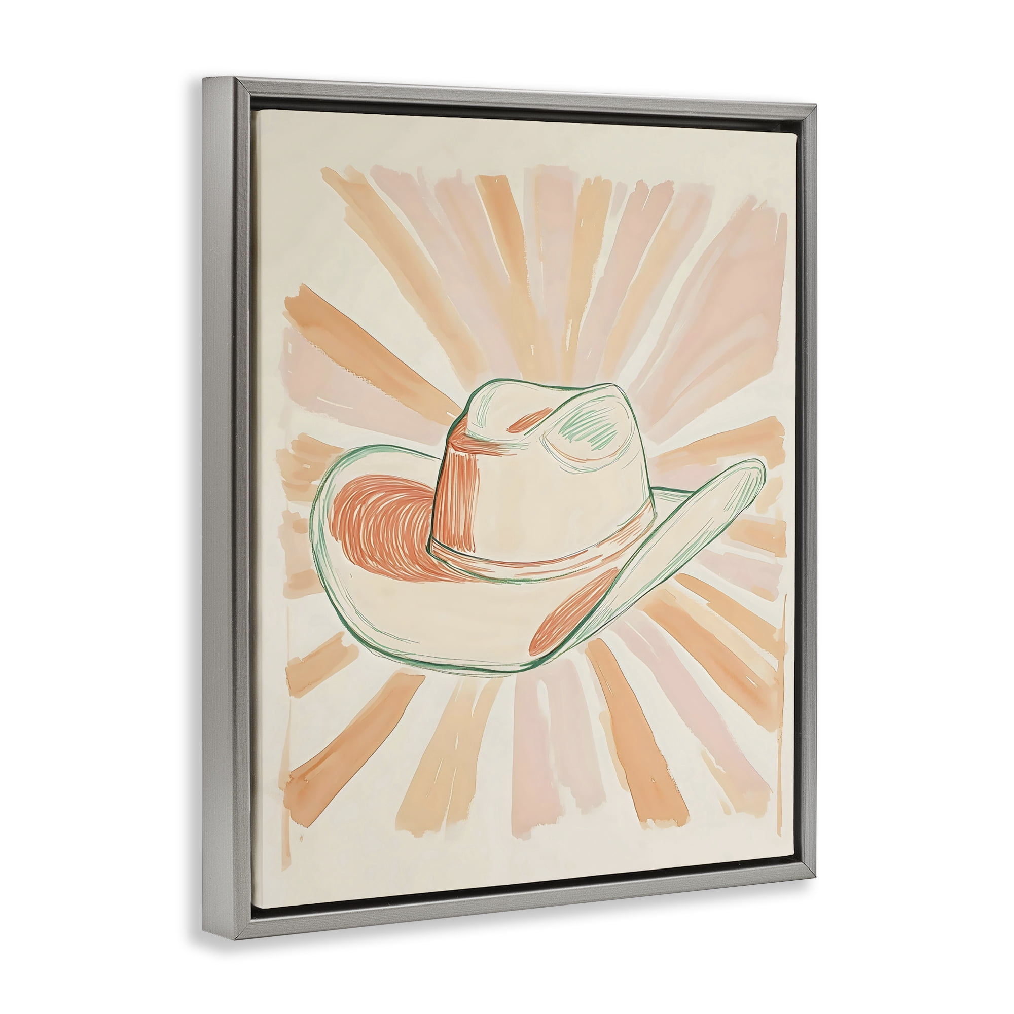 Stupell Industries Sunburst & Cowboy Hat Gray Framed Floater Canvas Wall Art, design by The Prints Vibe