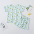 thumbnail image 2 of kaprioy Toddler Girl Pajama Set Strawberry Print Ruffle Short Sleeve Tee and Shorts 2 Piece Set Toddlers Girls Clothing, 2 of 4