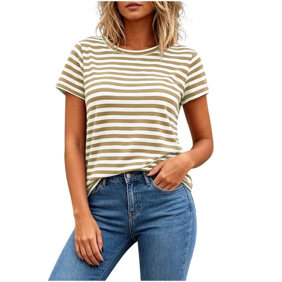 Perfectbot Women's Striped Crew Neck T-Shirt – Short Sleeve Casual Summer Tee Soft Daily Wear