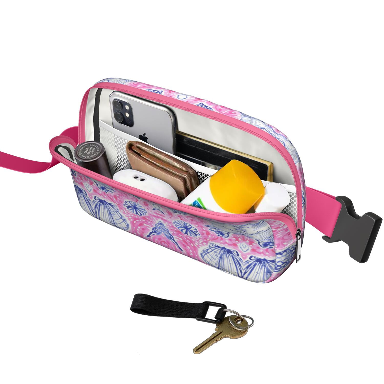 Seaside Seashell Fanny Pack for Women – Cute Tropical Waist Bag with Marine Fish, Starfish & Coral Reef Pattern for Summer Vibes
