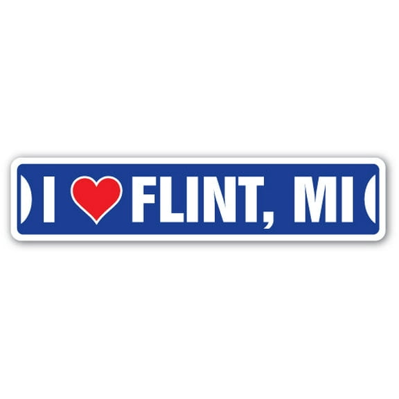 I LOVE FLINT MICHIGAN Street Sign mi city state us wall road décor gift