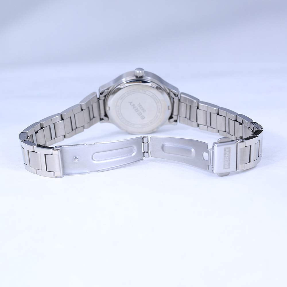 BERNY Silver Watch for Women, Fashion Easy to Read Ladies Analog Quartz Wrist Watch with Day & Date Calendar, Luminous, Stainless Steel, Waterproof, Business Dress Women's Watches (Black)