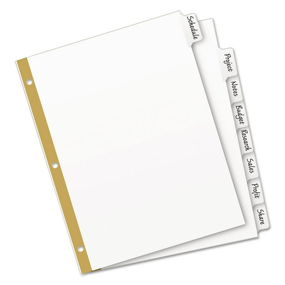 2PC Avery Write and Erase Big Tab Paper Dividers, 8-Tab, 11 x 8.5, White, White Tabs, 1 Set