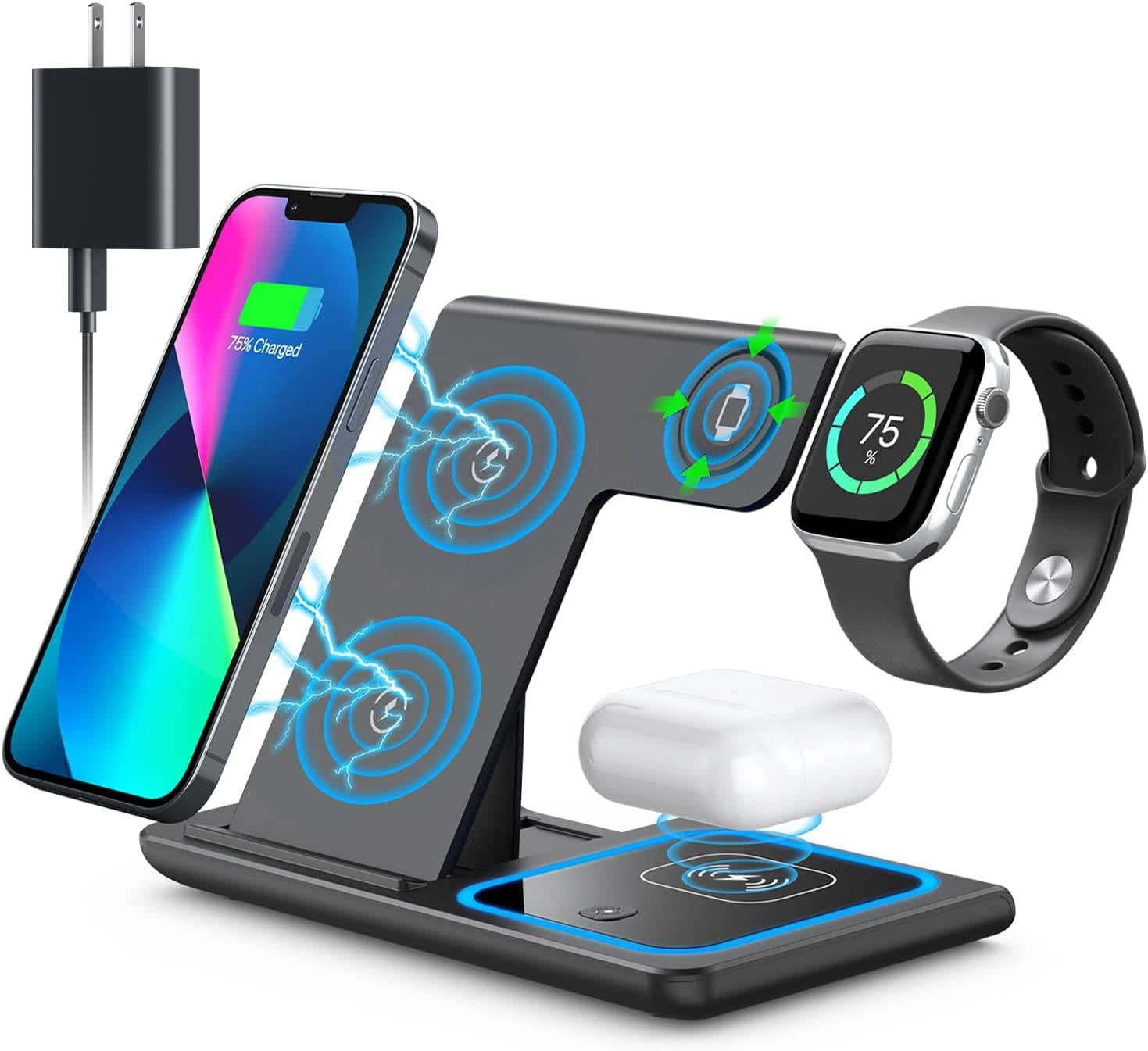 Wireless Charger, 3 in 1 Wireless Charging Station, Fast Wireless Charger Stand for iPhone 14/13/12/11/Pro/Max/XS/XR/X/8/Plus, for Apple Watch 7/6/5/4/3/2/SE, for AirPods 3/2/Pro