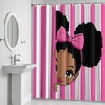 thumbnail image 5 of Cute Girl Shower Curtain for Bathroom Decor, Pink White Stripe Bow Cartoon Vintage Style Waterproof Fabric Shower Curtain, 36"x72" Set with 12 Hooks, 5 of 9