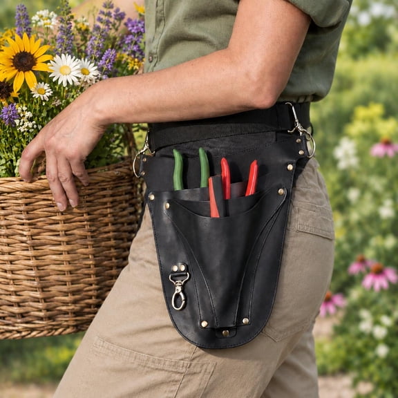 Garden Tool Belt Faux Leather, Tool Pouch Organizer with Holster for Pruning