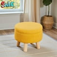 thumbnail image 2 of Tcbosik 13" Round Teddy Velvet Ottoman Footstool with Stable Wood Legs, Soft Upholstered Small Stool for Living Room Bedroom, Multi-Functional Storage Seat & Footrest, Easy Assembly, Brilliant Yellow, 2 of 9