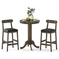 thumbnail image 2 of Costway 3 PCS Wood Bar Table Set with Pedestal Base, 2 Armless Stools, Padded Seat, Backrest, 2 of 10