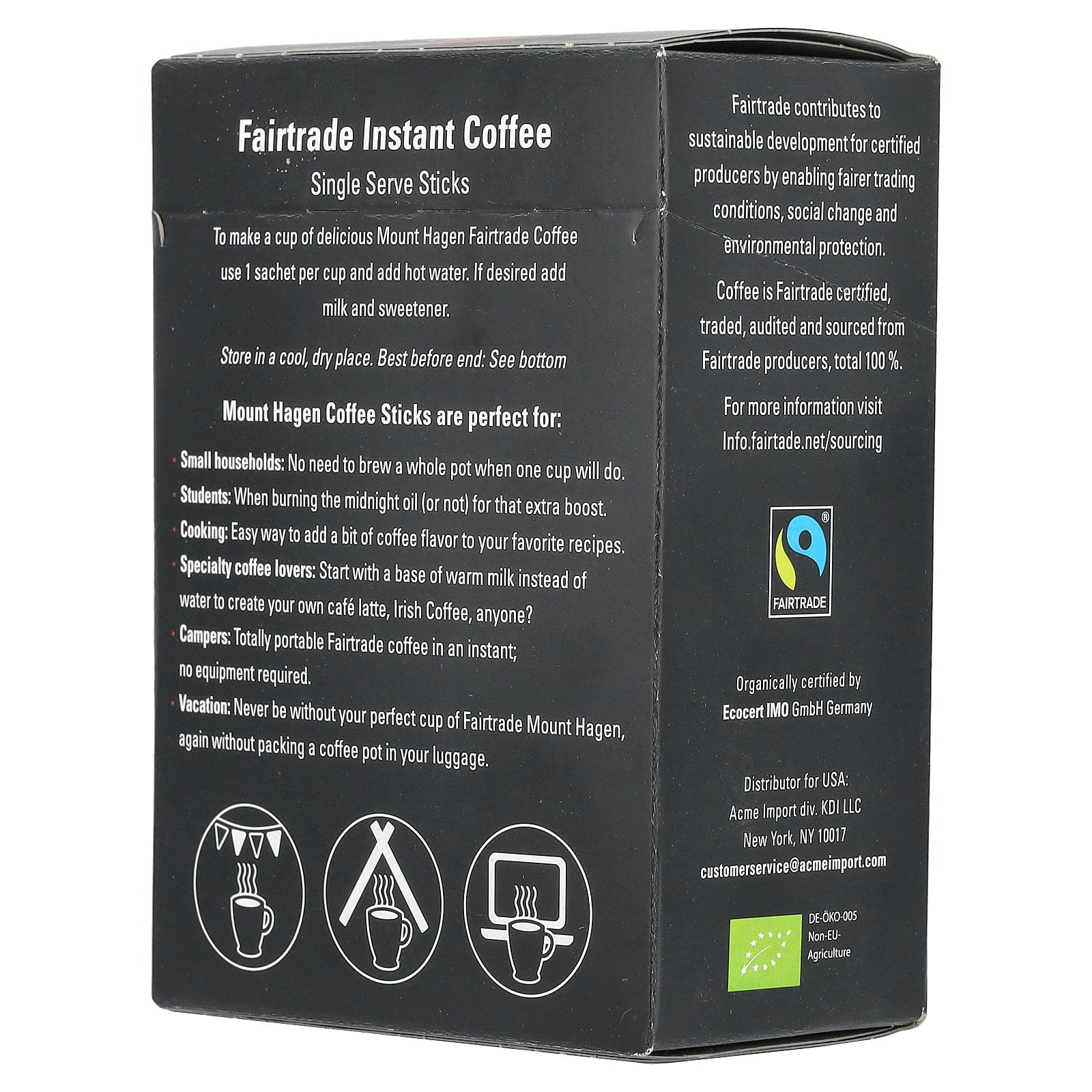 Mount Hagen Organic Fairtrade Instant Coffee, 25 Single Serve Sticks