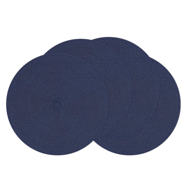 Juego de 4 manteles individuales redondos de 38 cm, trenzados, color azul marino, de la marca SHACOS