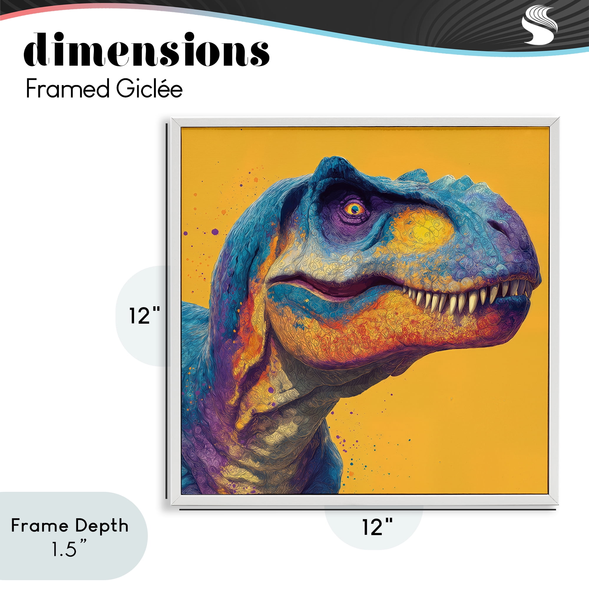Stupell Industries Vibrant T-Rex Portrait White Framed Giclee Art, design by Wumples