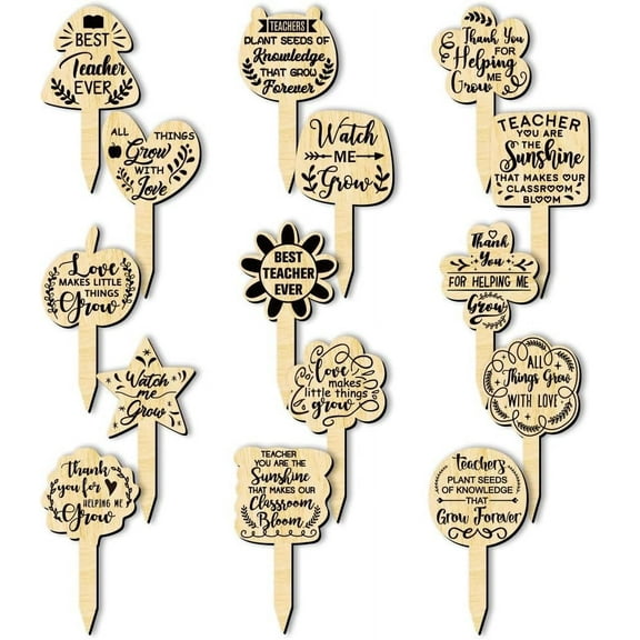 15 Pcs Thank You for Helping Me Grow Succulent Tags Teacher Appreciation Gifts Wood Plant Stakes Labels Heart Flower Star Garden Marker for Seed Potted Teacher's Day Thanksgiving for diy