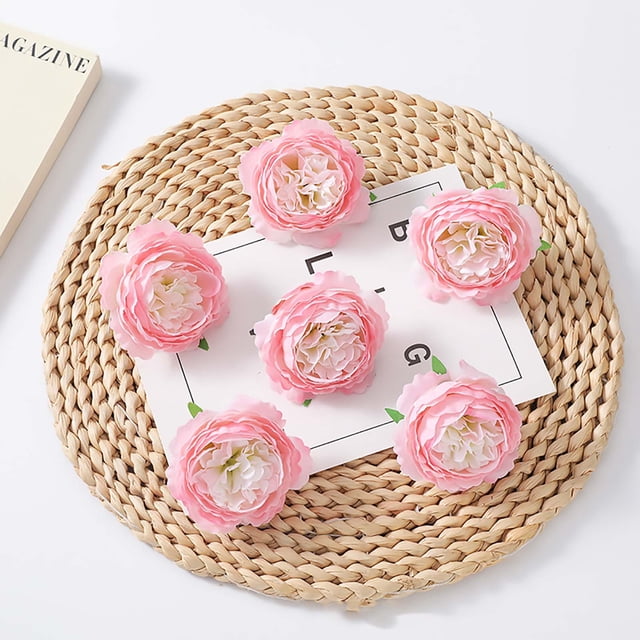 Cabezas de flores de seda artificial, 7 cm de tela, flores artesanales para bodas, fiestas y decoración del hogar. Paquete de 10 en rosa, beige, blanco, morado y caqui.
