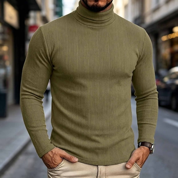 Mifsaly Mens Turtleneck Sweaters Slim Fit Long Sleeve Ribbed Knit Sweaters Comfortable Stretchy Warm Fall Winter Undershirt Tops Army Green,S