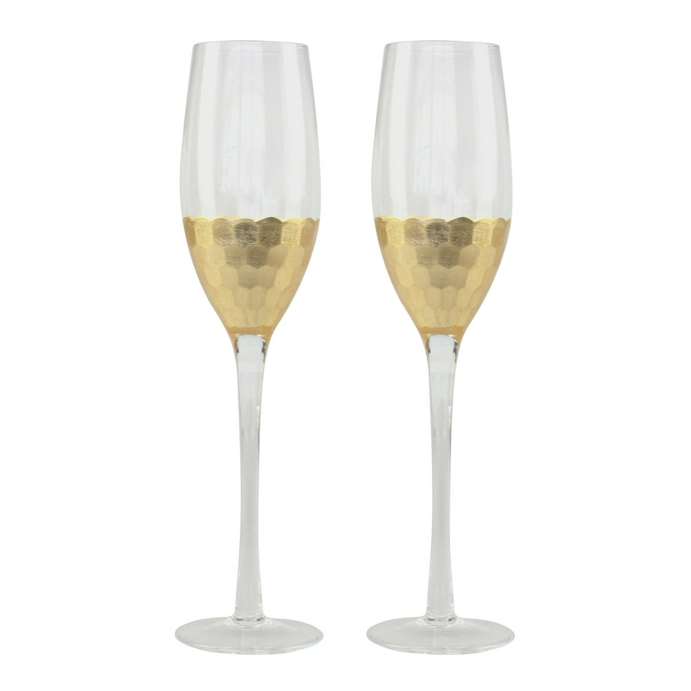 Topshelf Decorative Hammered Gold Champagne Glasses Bride and Groom