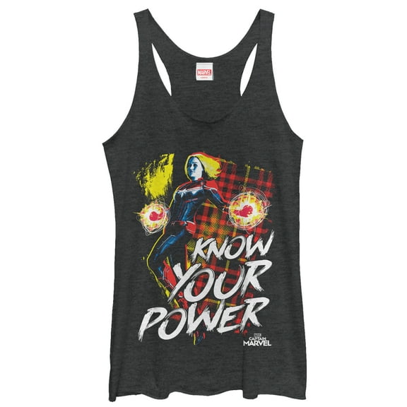 Women's Marvel Captain Marvel Know Your Power  Racerback Tank Top Black Heather Large