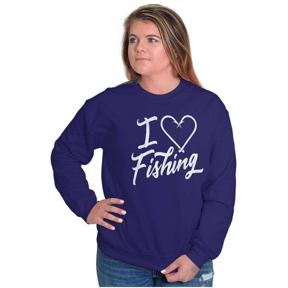 I Love Fishing Hook Heart Cute Cool Women Plus Size Crewneck Sweatshirt Brisco Brands 2X