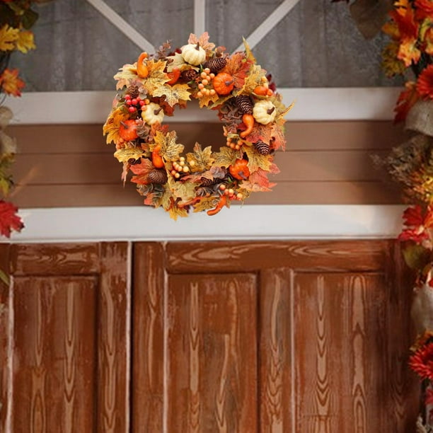 CIR OASES Corona De Otoño De 24 Pulgadas Con Bayas, Orejas De Trigo Y Trigo De Cosecha Para Decoración De Pared Del Hogar