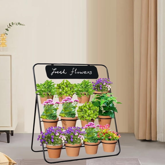 Flower Display Stand with Blackboard & 12 pcs Buckets , 3 Layers Metal Flower Cart, Plant Holder Rack for Indoor, Outdoor  Garden, Living Room, Florist, Ideal for Flower Shops