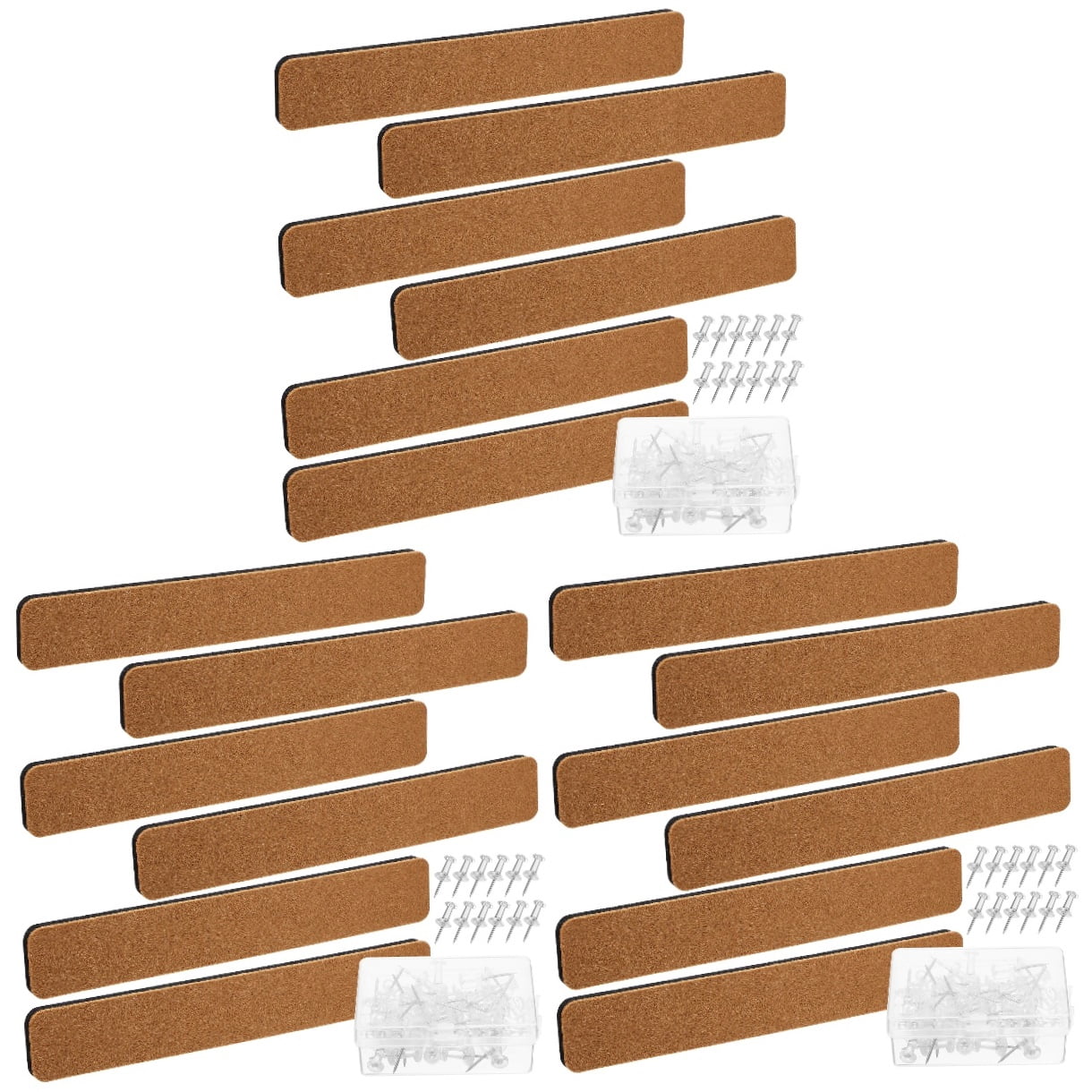Set of 3 Decorative Board Felt Strips Transparent Thumbtacks Cork for Office Bulletin Boards