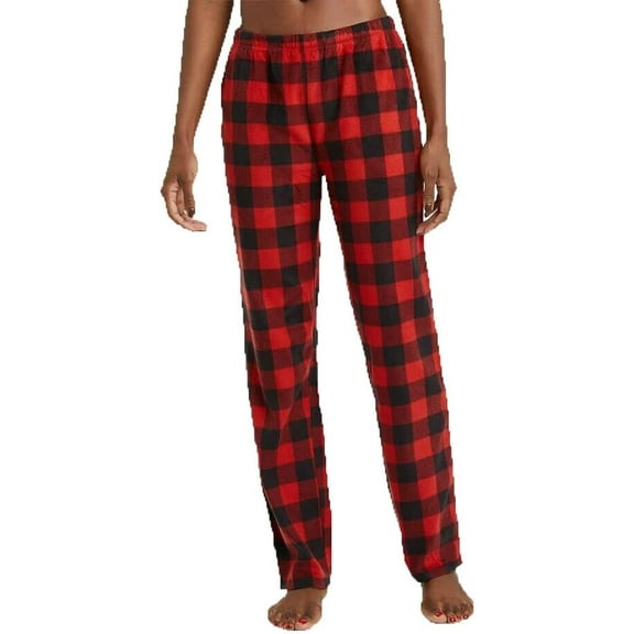 Women's Buffalo Plaid Microfleece Pajama Pants, Red and Black Check Pattern, Size Medium, Soft Fleece Loungewear