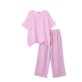 thumbnail image 4 of Cutuoiiu Womens Two Piece Outfit Solid Color Round Neck Short Sleeve Top and Wide Leg Pants Set for Daily Wear Gift, 4 of 9