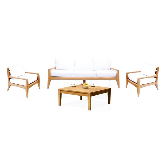 Noida 4 Pc Sofa Set: Sofa, 2 Lounge Chairs & Coffee Table With Cushions in Sunbrela Fabric #57003 Canvas White