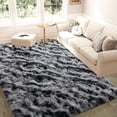 thumbnail image 5 of Janvonne Fluffy Area Rug for Bedroom Living Room Soft 5x7 Fuzzy Rugs Non-Shedding Plush Rug for Nursery Kids Room Dorm Room Home Decor, Tie-dye Stripes in Black and Grey, 5 of 8
