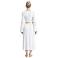 thumbnail image 4 of iiniim Women's Angel Costume Gold Trim Long Sleeve Tunic Gown Worship Praise Dance Dress White XL, 4 of 7