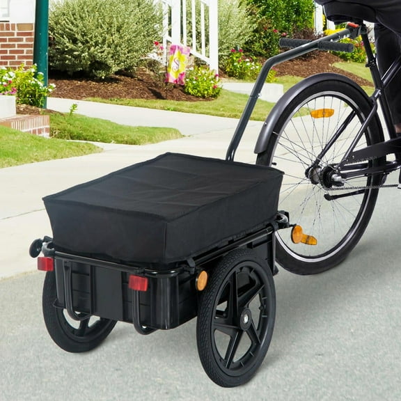 Resenkos Bicycle Cargo Trailer wiith Removable Box, Waterproof Cover, 2x16in Wheels, Bike Wagon, Black