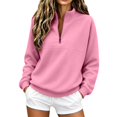 thumbnail image 4 of JFGHDG Womens Mock Neck Sweatshirt Quarter Zip Pullover Oversized Long Sleeve Tops Pink M, 4 of 8