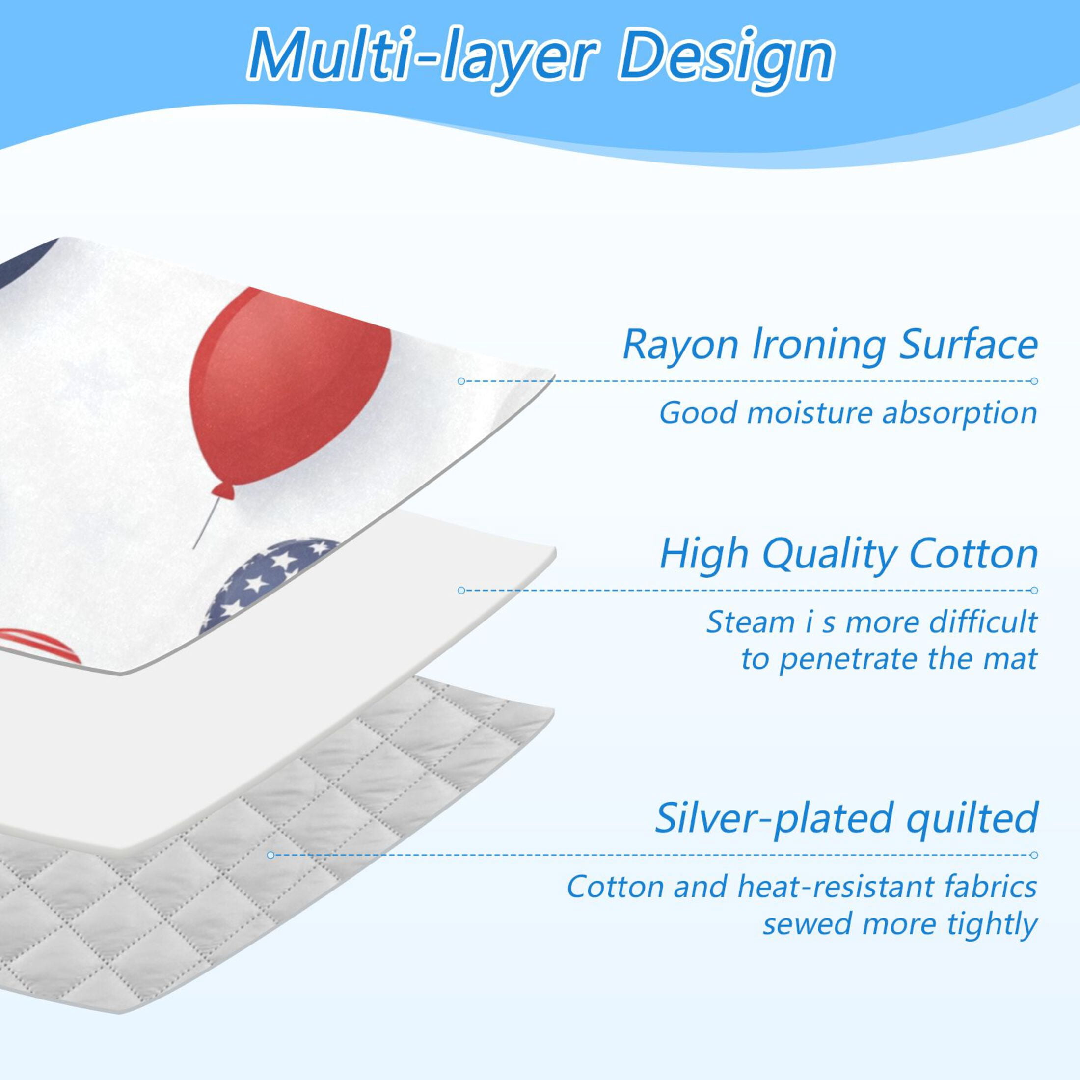 July 4th Usa Flag Pattern Balloons Ironing Mat Blanket Portable Travel Ironing Pad Heat Resistant Pad 47.2" x 27.6”