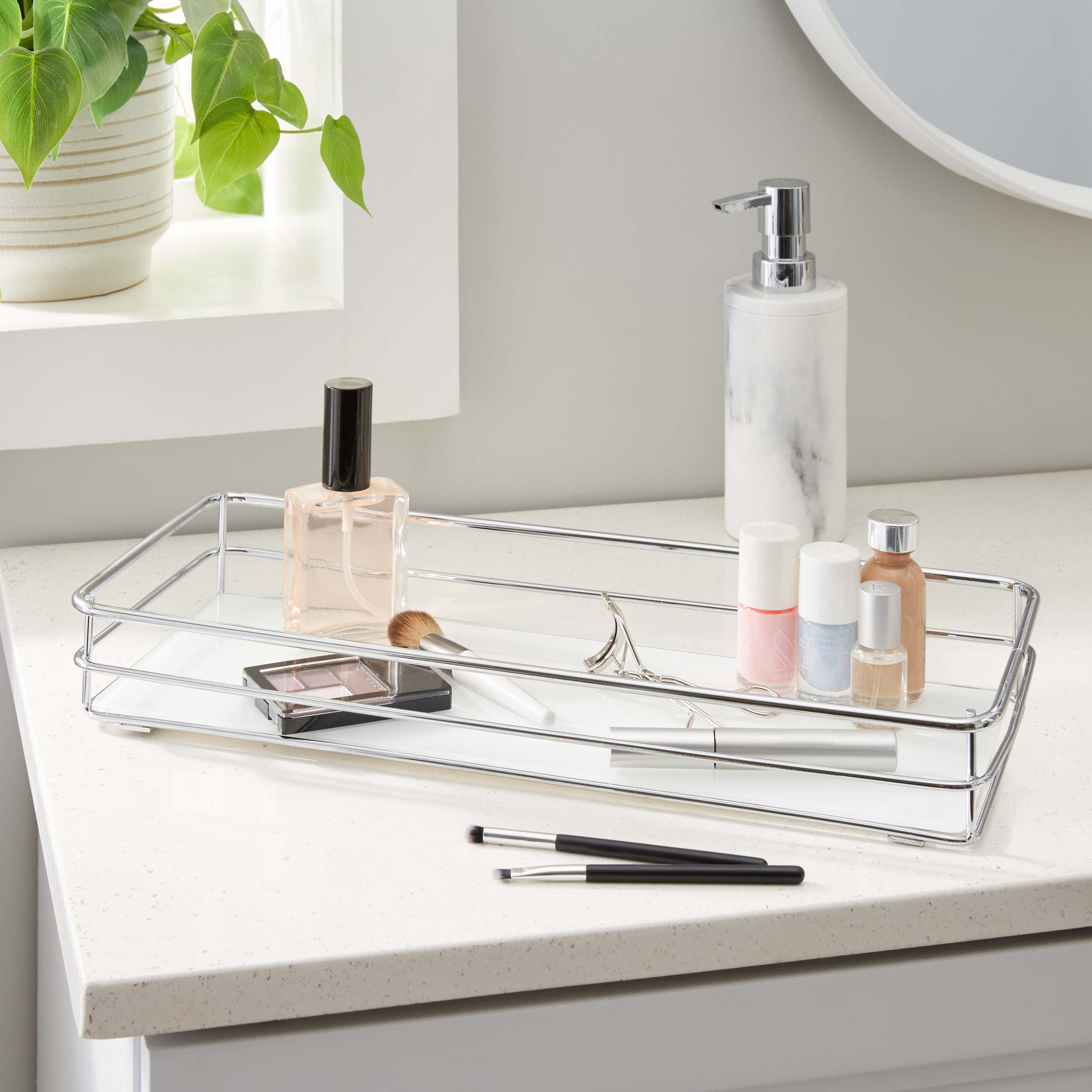 ELLE Paris Limoges Collection Metal Freestanding Vanity Tray Chrome
