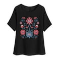 thumbnail image 1 of Camiseta de Mujer Camiseta de Manga Corta Impresión Casual Raglan Suelto de Lino Top Blusas, Cuello de la Tripulación, 1 of 4