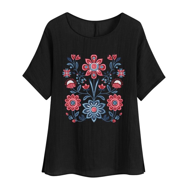 Camiseta de Mujer Camiseta de Manga Corta Impresión Casual Raglan Suelto de Lino Top Blusas, Cuello de la Tripulación